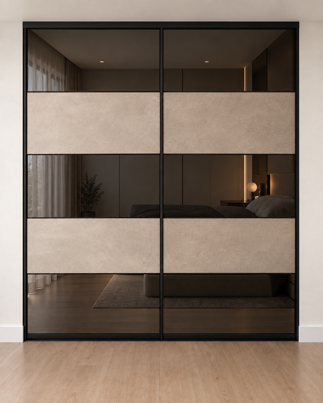 Tinted glass with light-colored inserts