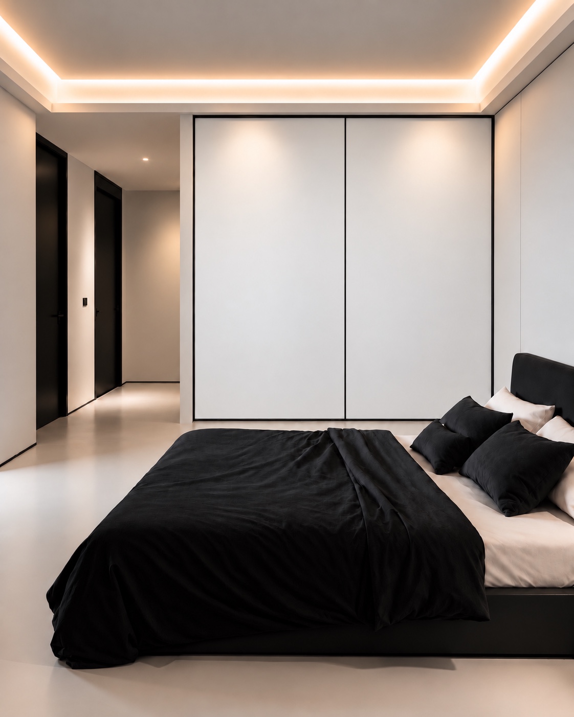 Full white door panels in a bedroom
