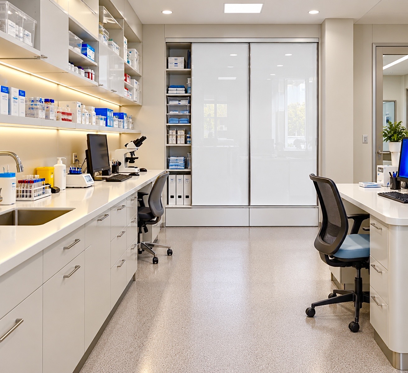 Cabinet with a NOVAFRAME sliding glass door in a medical office