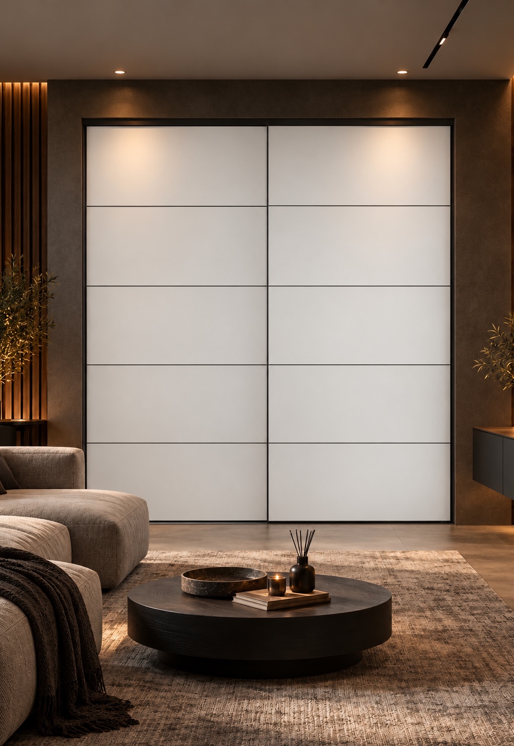 White sliding doors with slim black profiles