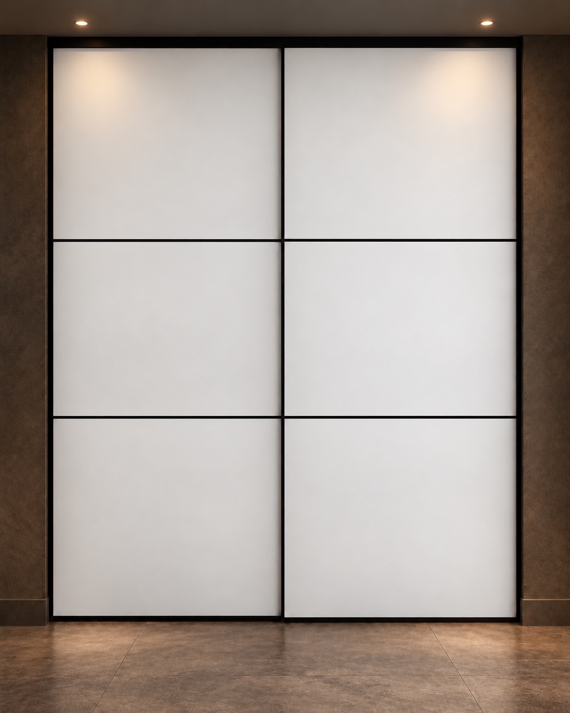 White sliding closet doors with black aluminum profiles