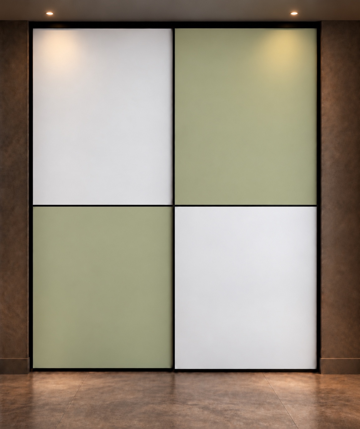 Sliding doors with white and olive panels